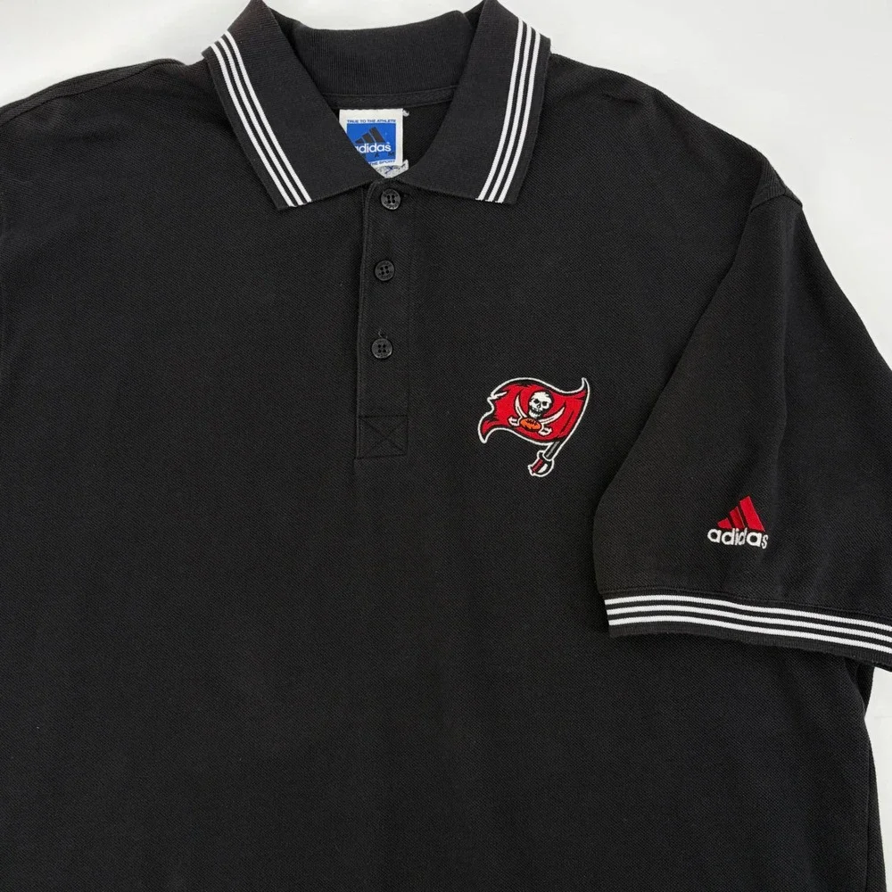 NFL Adidas Polo Shirt Mens Large Tampa Bay Buccaneers Black Football Fan‎ Sporty